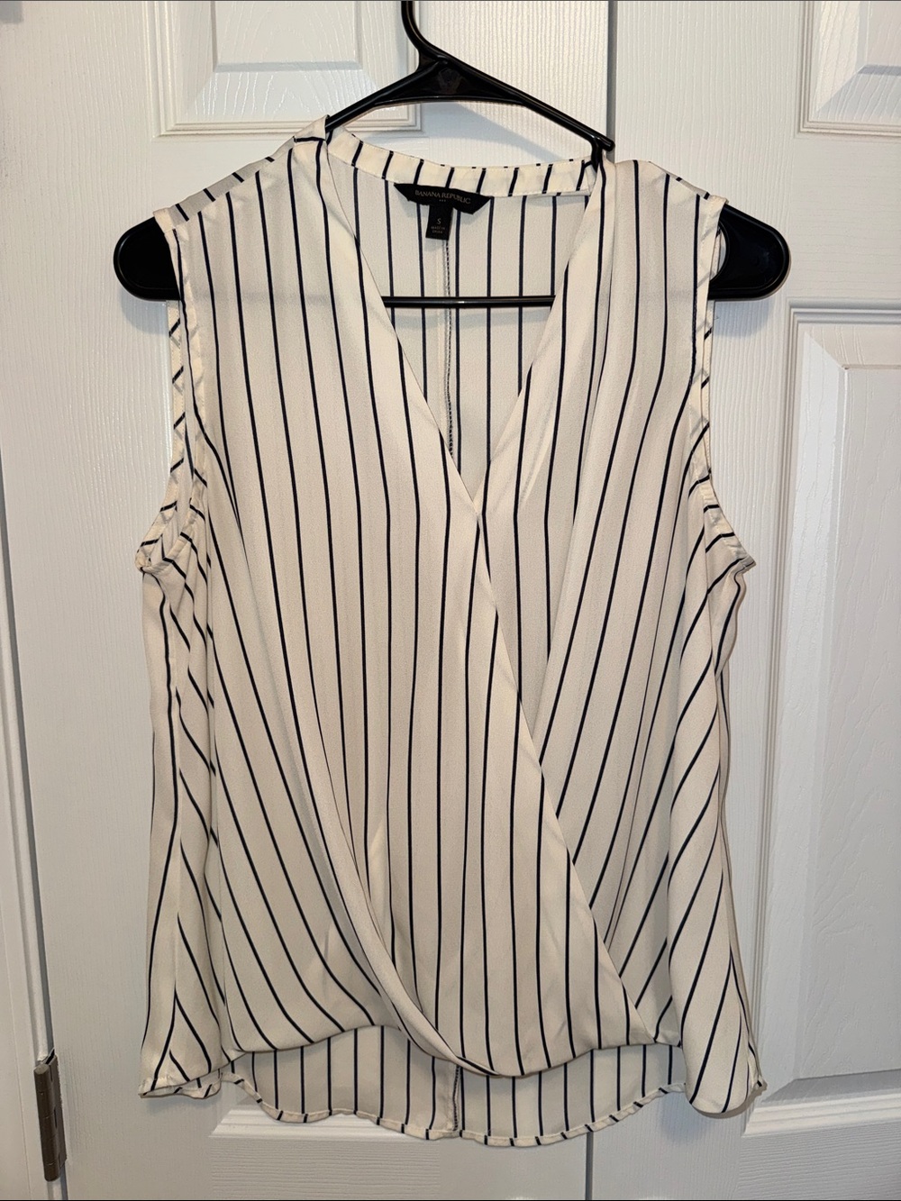 Banana Republic White Sleeveless Vertical-Stripe Wrap Tank